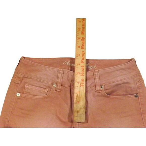 American Eagle Jeans Women Sz 0 Regular Skinny Stretch Peach Straight Leg - Picture 4 of 9